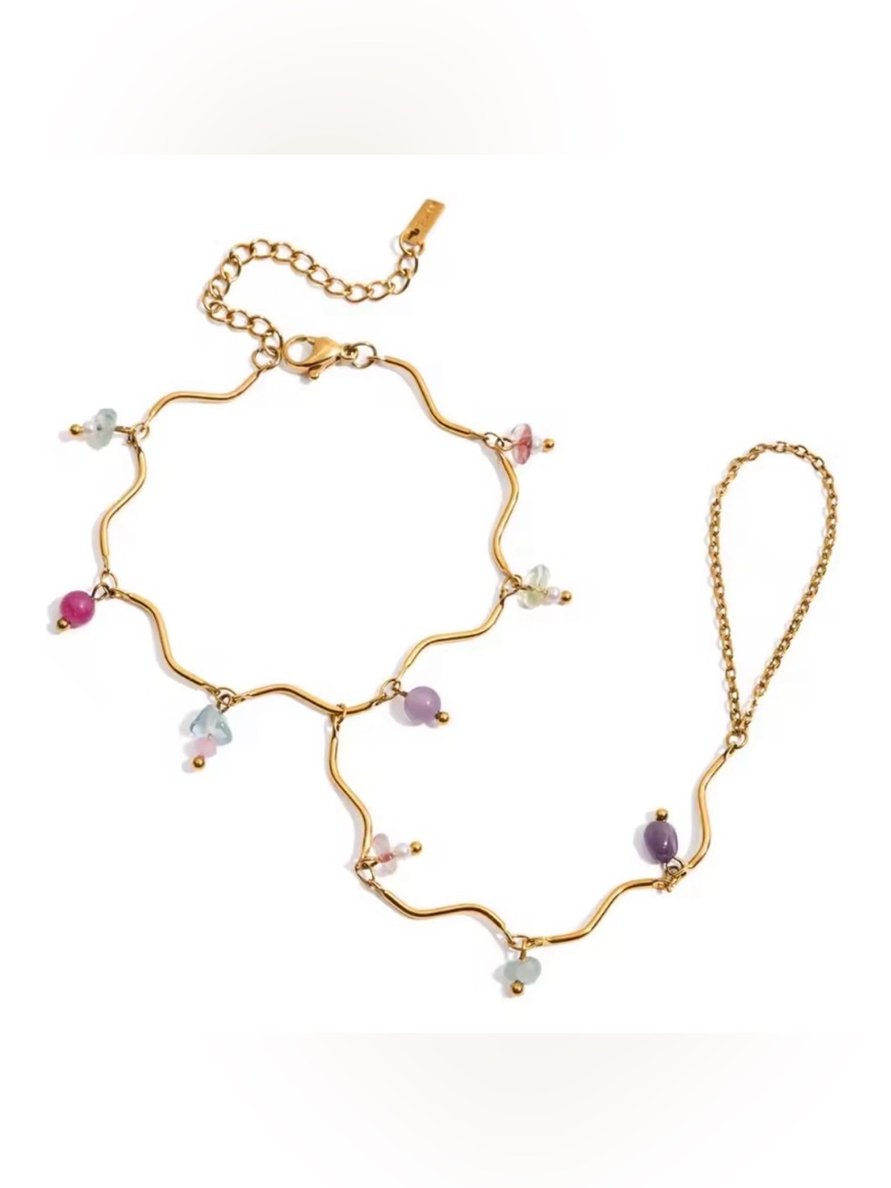Delicate Gold Wave Bracelet with Pastel Beads